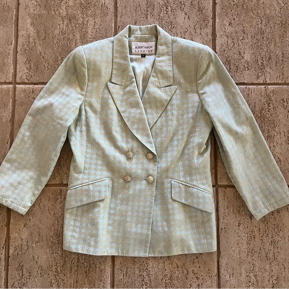 ALBERT NIPON Evening Size 12 Skirt Suit Mint Metallic Jeweled Buttons Vintage - Picture 10 of 15